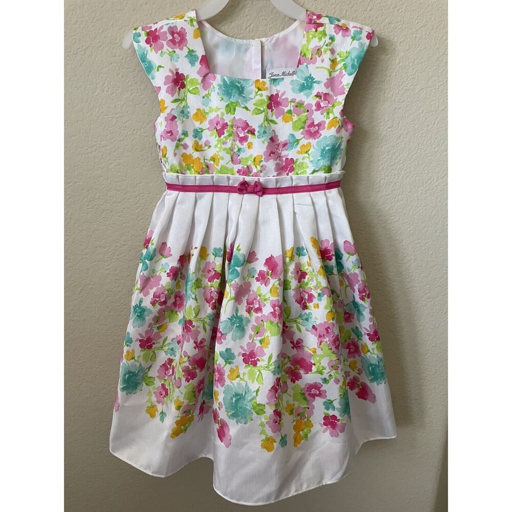 Jona Michelle White Pink Floral Sleeveless Pleated Lined Girls' Dress Size 5